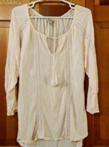 Lucky Brand Mixed Lace Peasant Top EUC